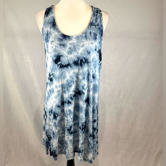 Beach Break blue and white tie dye gathered racerback dress size medium - Picture 1 of 6